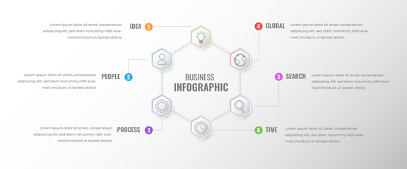 Modern infographic template with icon and 6 steps