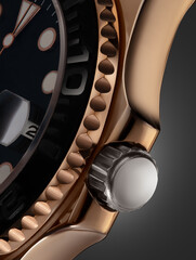 Beautiful elegance gold watch. Close up view of a watch with dark background