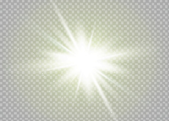 Solar glare.Glow isolated white transparent light effect set, lens flare, explosion, glitter, line, sun flash, spark and stars.