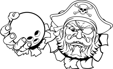 Pirate Ten Pin Bowling Ball Sports Mascot Cartoon