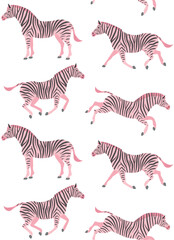 Fototapeta na wymiar Vector seamless pattern of flat hand drawn pink zebra isolated on white background