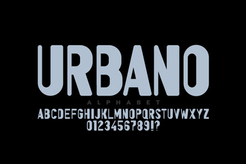 Urbano font, alphabet letters and numbers vector illustration