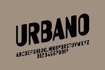 Urbano font, alphabet letters and numbers vector illustration