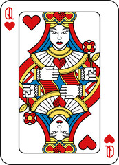 Playing Card Queen of Hearts Yellow Red Blue Black