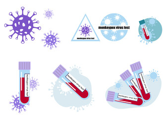 test tube with blood sample for monkeypox test. Pox virus concept. Vector clipart illustration. Monkeypox virus infection bacteria structure. test tube with blood sample for monkeypox test