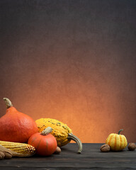 Thanksgiving background with autumn pumpkin harvest