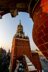 Kremlin towers and Kuranti clock on Red Square in Moscow