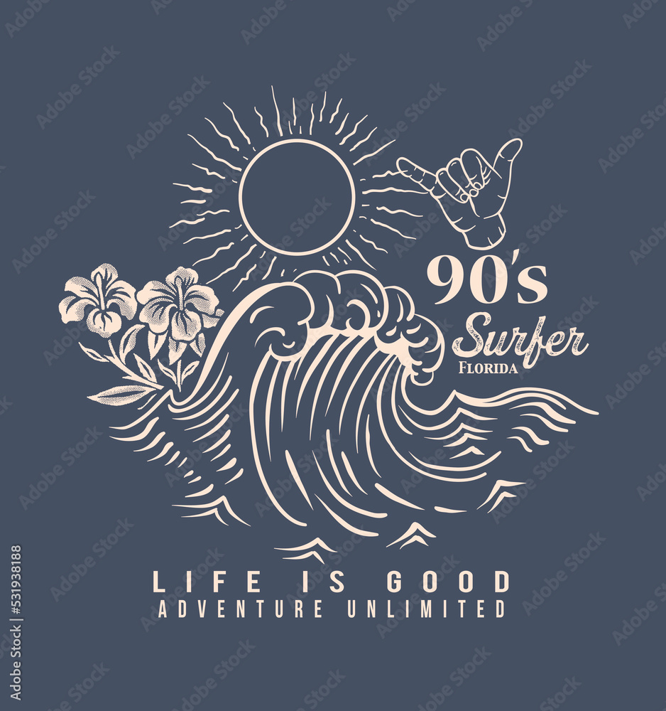 Sticker vector retro surf label set.