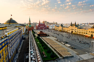 Panoramic view of the Red Square in Moscow from Kremlin wall and tower