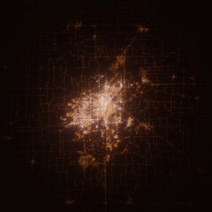Springfield (Illinois, USA) street lights map. Satellite view on modern city at night. Imitation of aerial view on roads network. 3d render