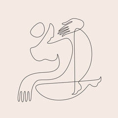 Cubism abstract face, line drawing, trendy portrait, fashion cute minimal design. Contemporary monohrome artwork