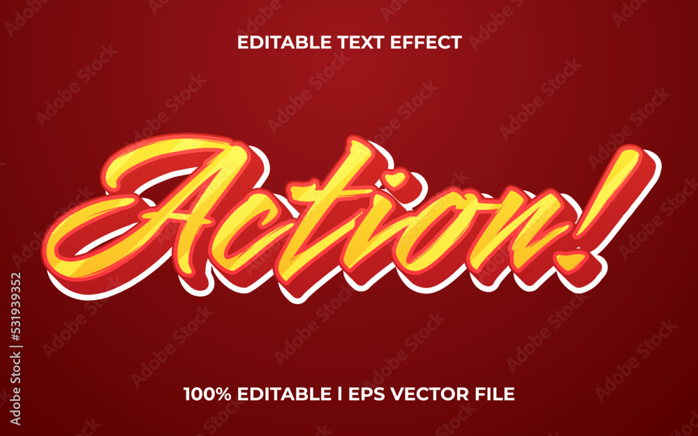 Poster action 3d text effect with cool theme. orange text lettering typography font style