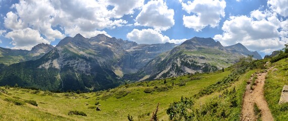 panoramic view of the pyrenees in the french region of gavarnie on a summer day