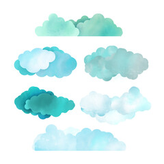 A set of clouds in watercolor style . Illustration