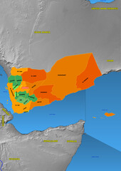 Administrative and political colored vector Map of Yemen with colourful regions and Capital and neighboring Countries