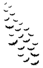 Black flying bats on white background. Halloween dracula Vampire ghost.