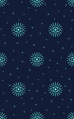 Seamless pattern with magical eyes with suns. Endless background, decor elements, color fabric, textile, wallpaper.