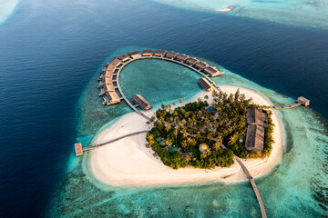 MALDIVES, 2021. FEB first, Aerial view, Asia, Indian Ocean, Maldives, Lhaviyani Atoll, flight at...