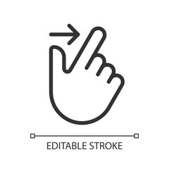 Edge swipe pixel perfect linear icon. Touchscreen control. Open additional options. Tablet navigation. Thin line illustration. Contour symbol. Vector outline drawing. Editable stroke. Arial font used