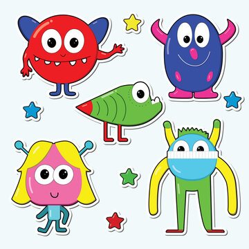 Cute monsters cartoon stickers collection