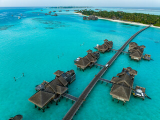 Aerial View, Gili Lankanfushi with Water Bungalows, Indian Ocean, Lankanfushi, North Malé Atoll,...