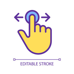 Scrolling horizontally pixel perfect yellow RGB color icon. Move left and right. Touchscreen. Device screen navigation. Silhouette symbol on white space. Solid pictogram. Vector isolated illustration