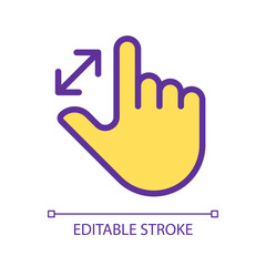 Zoom in touch pixel perfect yellow RGB color icon. Enlargement. Magnify image. Touchscreen control. Display navigation. Silhouette symbol on white space. Solid pictogram. Vector isolated illustration