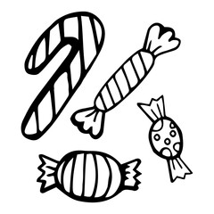 hand drawn candies isolated on white background