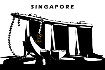 città di singapore con collana di perle nere e bianche