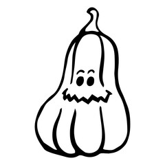 Isolated cartoon orange pumpkin with kawaii face on white background. 