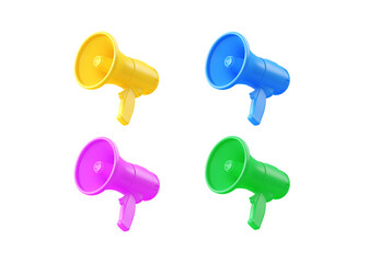 Hand speaker 3d render set - people hire loudspeaker, news microphone and communicate advertise with voice