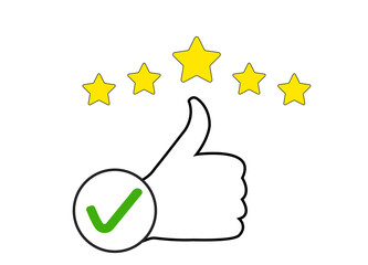five stars on white background.
customer review, quality evaluation, feedback idea concept.
