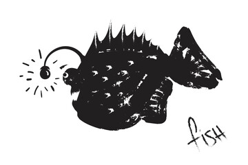 Angler fish grunge vector painting isolated on white