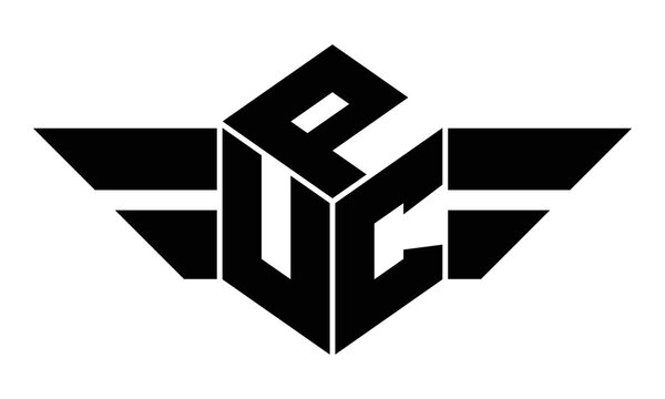 PUC three letter gaming logo in polygon cube shape logo design vector template. wordmark logo | emblem logo | monogram logo | initial letter logo | sports logo | minimalist logo | typography logo |