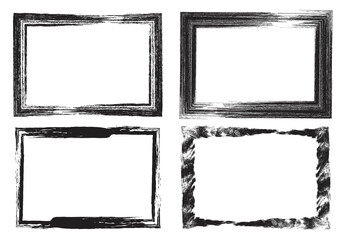 Grunge black borders set isolated on white. Black brush stroke vector frames collection