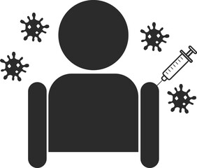 Vaccinated arm with COVID-19 icon, stop coronavirus symbol vector