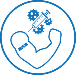 Vaccinated arm with COVID-19 icon, medical treatment icon vector