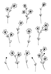 Naklejka premium Hand drawn illustration of branches, leaves and flowers. Design elements