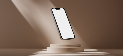 3d rendering of iphone in modern minimalist product display studio pedestal podium - obrazy, fototapety, plakaty