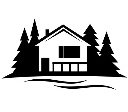 house in the woods by lake