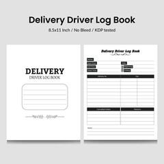 Delivery Driver Log Book KDP Interior.Interior of a Driver regular mileage tracker and order record notebook.