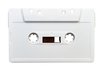 Isolated white plastic vintage cassette tape