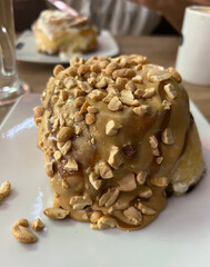 Cake with nuts, close-up of dessert, restaurant menu