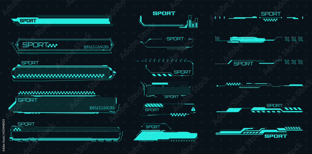 Aufkleber frame in sci- fi style. bar labels, info call box bars.hud futuristic user screen interface element 