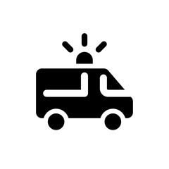 Ambulance black glyph ui icon. Urgent medical help. First aid. EMS vehicle. User interface design. Silhouette symbol on white space. Solid pictogram for web, mobile. Isolated vector illustration