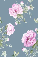 Foto op Canvas Watercolor seamless pattern with peony flowers. Perfect for wallpaper, fabric design, wrapping paper, surface textures, digital paper. © ZWM