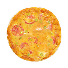 Fresh classic pizza margarita top view isolated on white background.