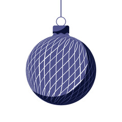 Blue Christmas ball with holiday ornament. Vector illustration in flat design. 2023 toy for christmas tree.