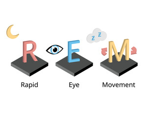 REM or rapid eye movement in sleep circle which is the sleep stage that make you dream - obrazy, fototapety, plakaty