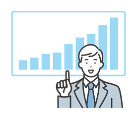 業績アップをアピールする若いビジネスマン